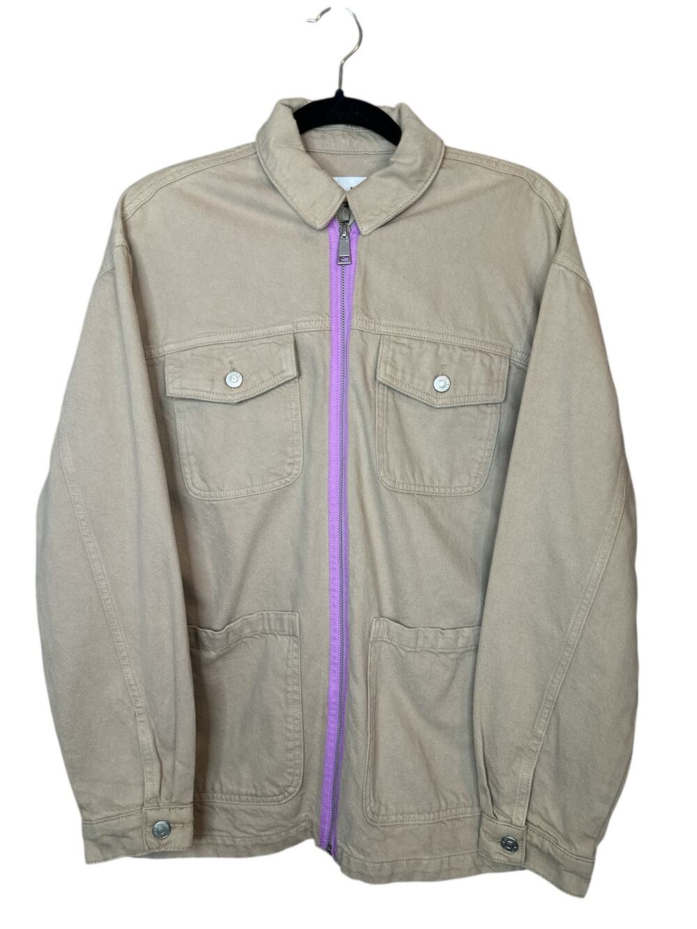 NA-KD Women's Oversized Khaki Long Sleeve Lilac Stripe Detail Jacket Size 34